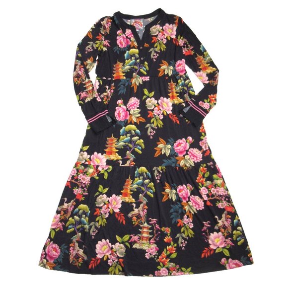 NWT Johnny Was Janie Favorite Long Sleeve Tiered Henley Stretch Jersey Dress M - Picture 3 of 8